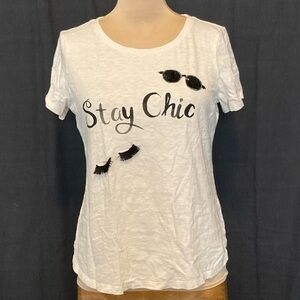 Talbots Off-White Stay Chic Tee with Sequined Sunglasses & Embroidered Eyelashes